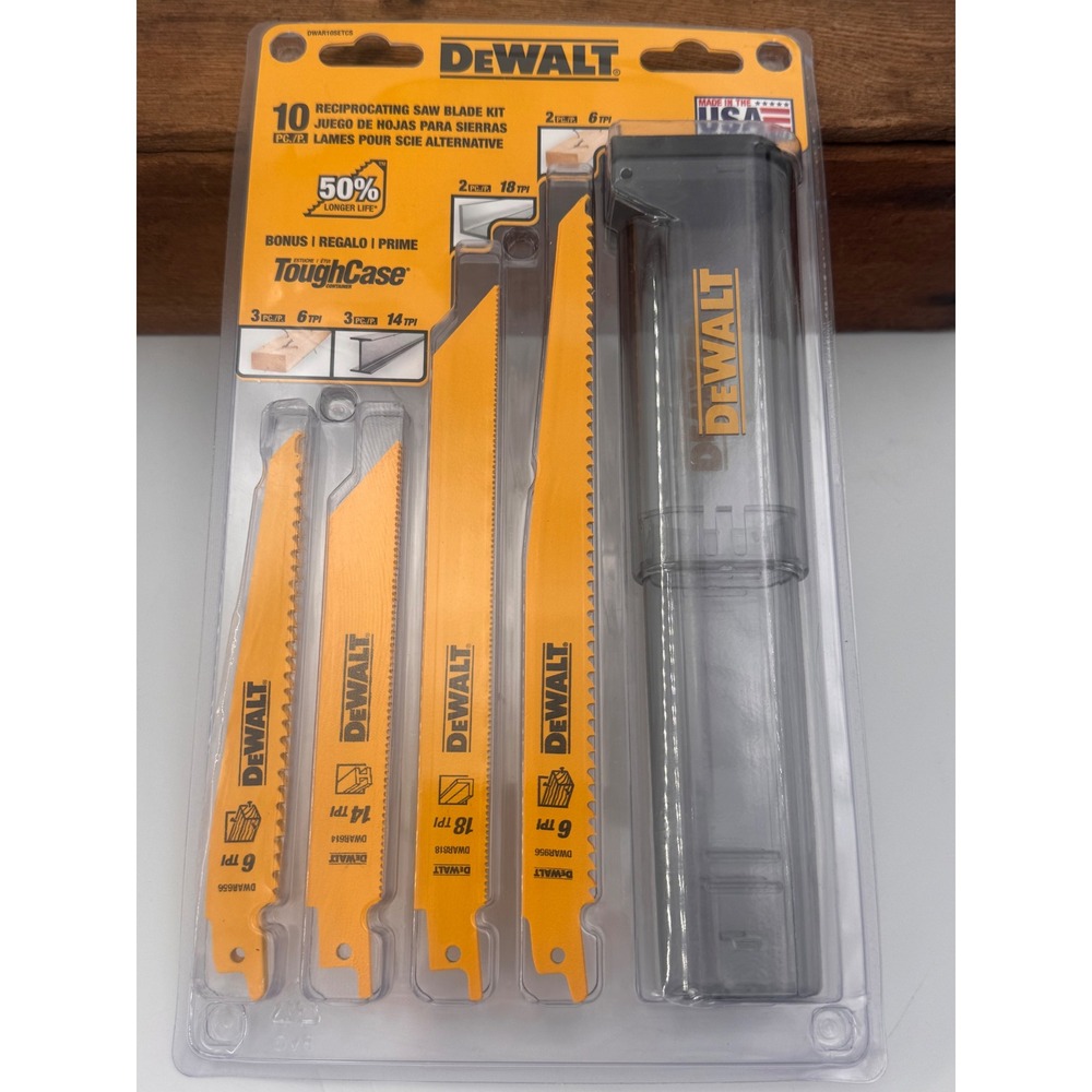 Dewalt 10pc Reciprocating Saw Blade Kit‎ with ToughCase DWAR10SETCS New USA Made